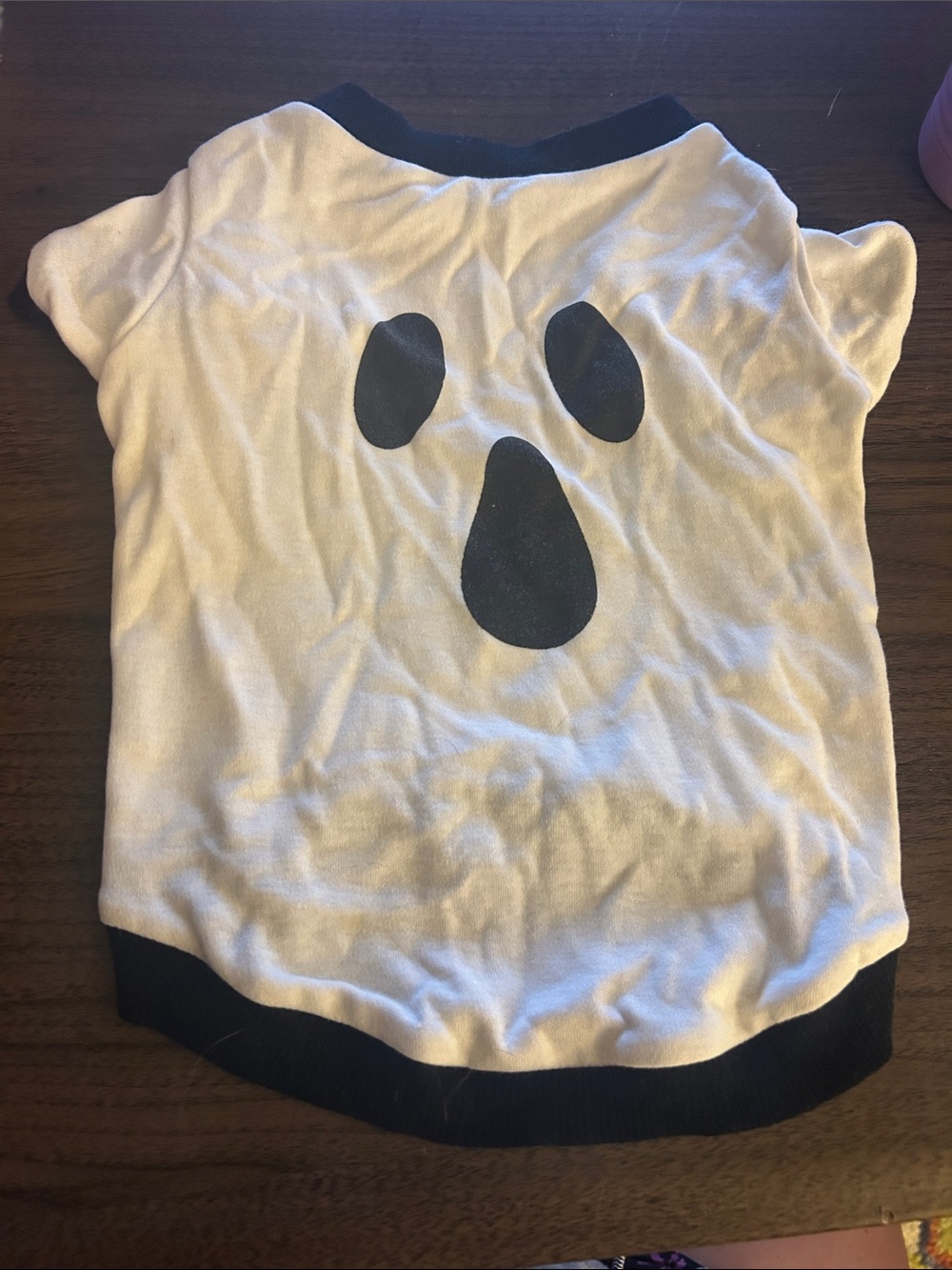 White Ghost Print Dog Tee with Black Accents